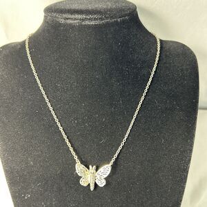 Dainty Silver tone Butterfly Necklace 16" Spring ring Clasp 3D